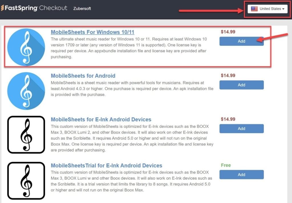 FastSpring Checkout on Zubersoft's MobileSheets