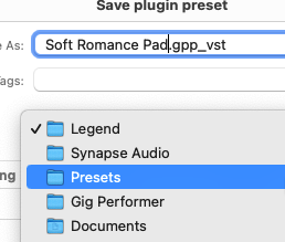 Folder hierarchy for GP User Presets