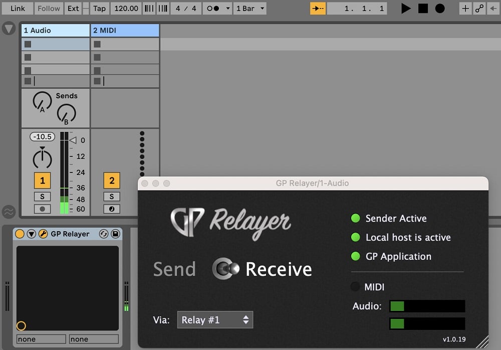 Send audio and MIDI from Ableton Live DAW to Gig Performer via the GP Relayer plugin.