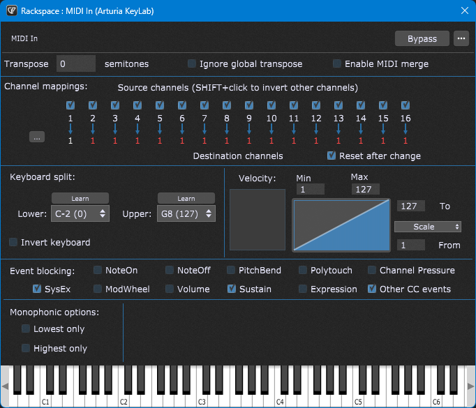 Configure MIDI options in the MIDI In block for a rock-solid setup