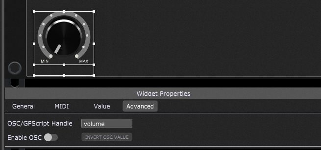 Defining a handle in the Widget Properties window