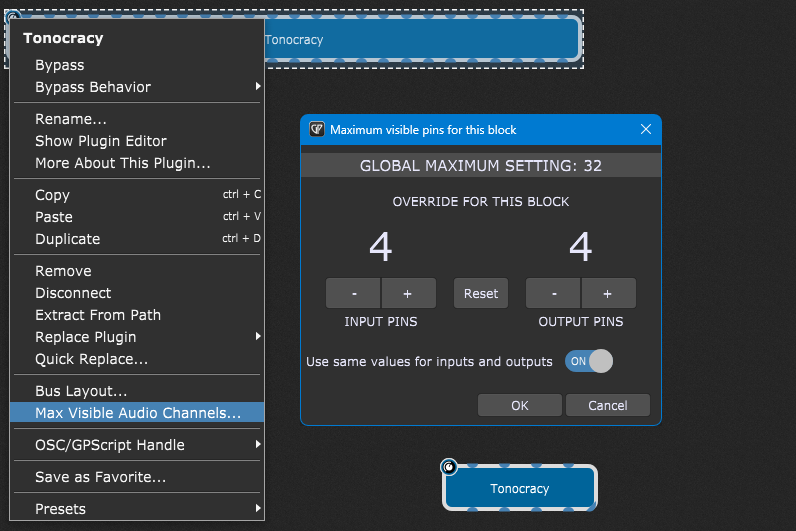 How to control the visibility of audio pins for audio plugins