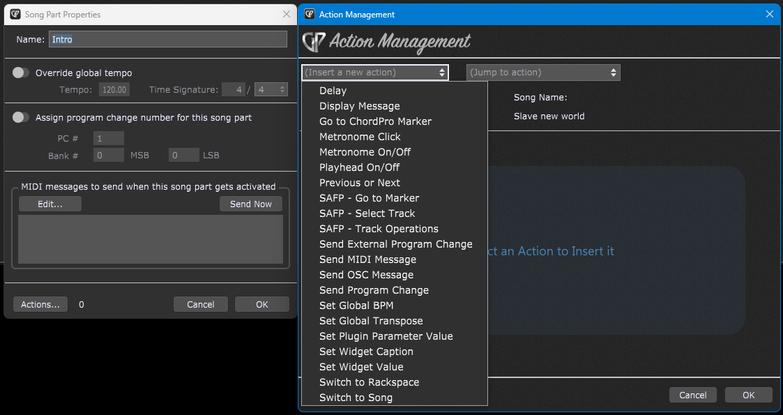 Gig Performer Automation - Song Part Actions