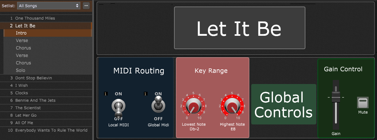 Gig Performer Set list template, useful for beginners