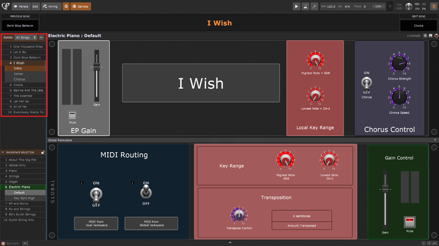 Gig Performer Setlist Template Popular songs