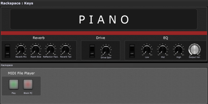 Gig Performer panels and widgets, piano template