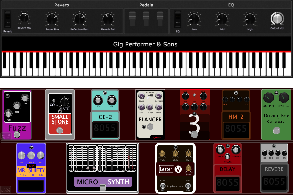 Keyboard and Guitar perspective in Gig Performer, VST host for live performance