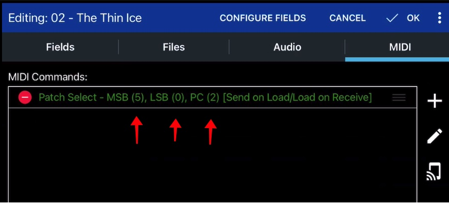 MIDI Commands sent out from MobileSheets to Gig Performer