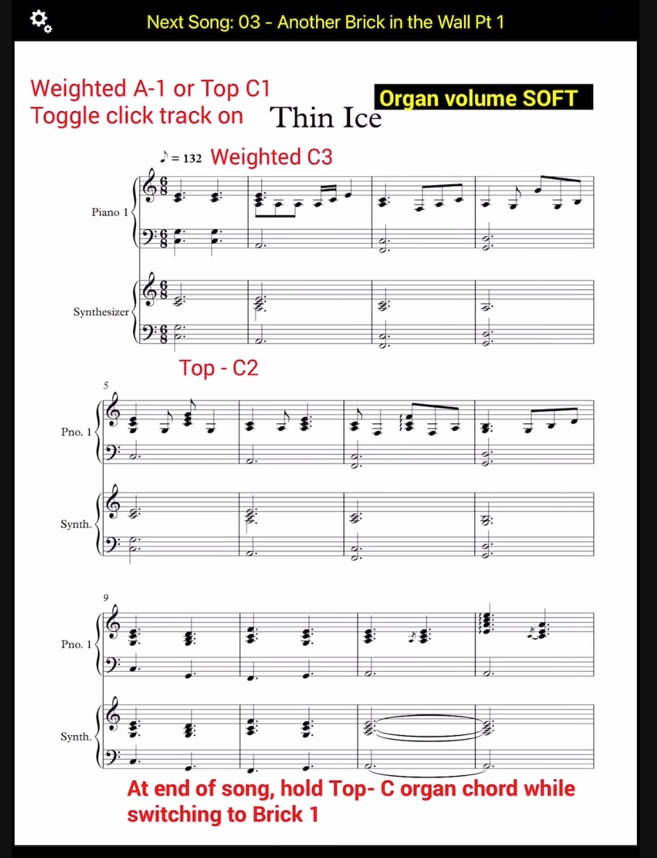 MobileSheets Annotations for a Pink Floyd song
