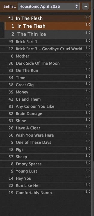 Setlist in Gig Performer, Beyond the Wall