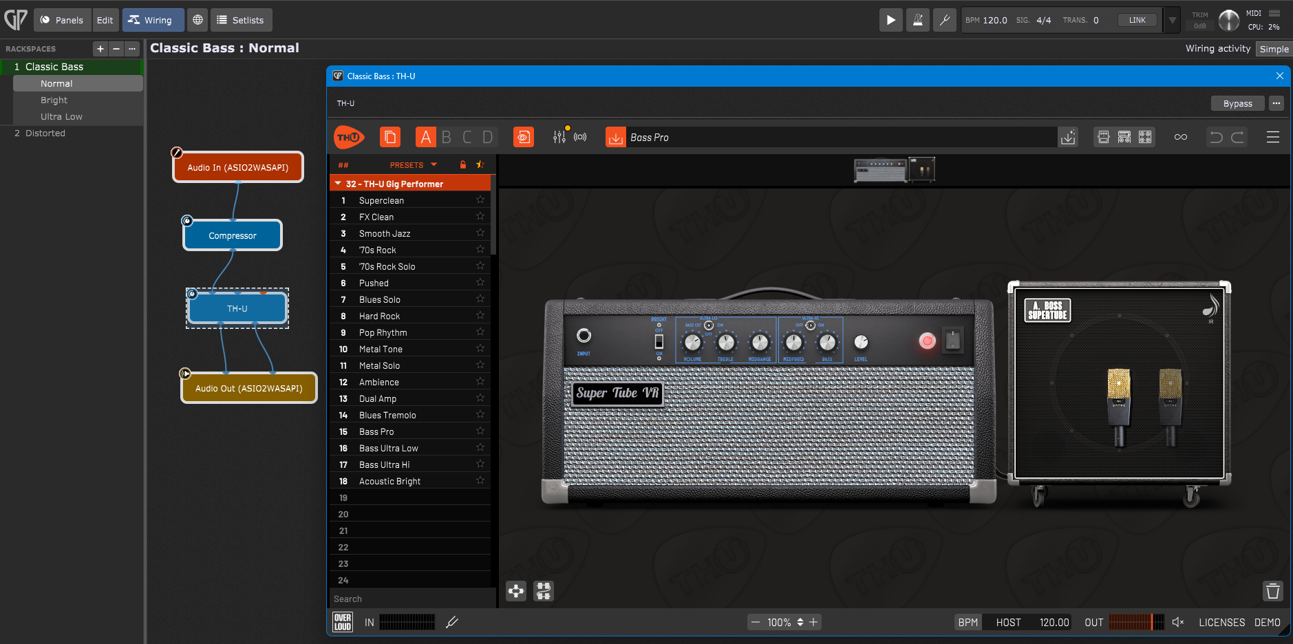 TH-U software effects, hosted in Gig Performer, live VST host